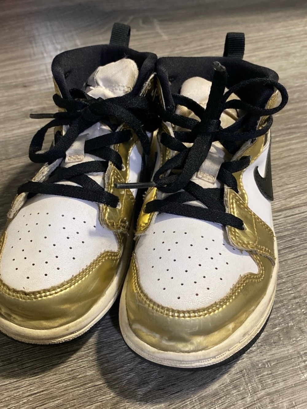 Jordan Kids' White, Gold & Black High-Top Sneakers